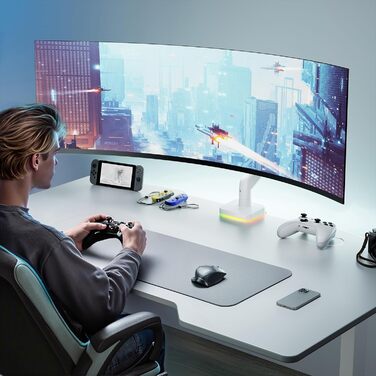 Кріплення для монітора ARES WING Ergonomic RGB, 17-49 дюймів, регульоване по висоті, поворотне, нахильне, RGB LED (білий)