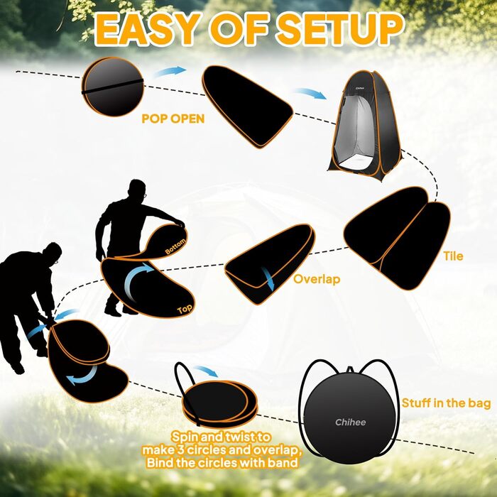 Зручне намет-роздягальня для кемпінгу та відпочинку на природі Chihee - розкладний туалет/душ, армійного кольору