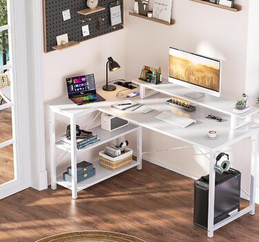 Ігровий кутовий стіл L-подібної форми з LED-підсвічуванням та розетками, 120x70 см, колір дуб (білий)