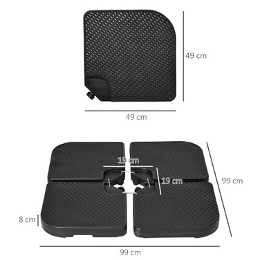 Підставка для парасольки, 4-секційна, з можливістю засипання баласту, 100 x 100 x 8 см, Чорний