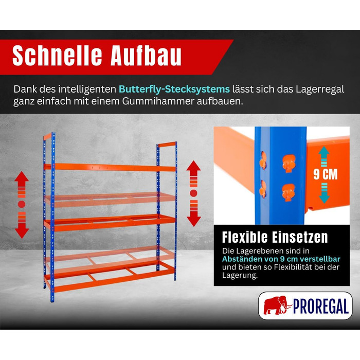 Стелаж для шин PROREGAL Tiger XL: 200x180x45 см, 300 кг навантаження, до 21 шини (205/55 R16), блакитно-помаранчевий, для майстерні, складу, підвалу