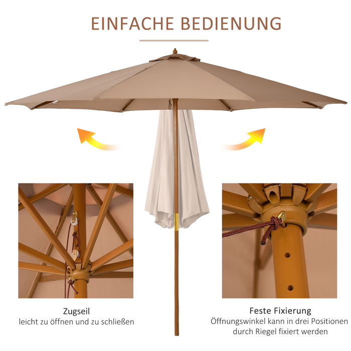 Outsunny Parasol Wood 300 см Дерев'яна парасолька Садова парасолька Балконна парасолька бамбук хакі