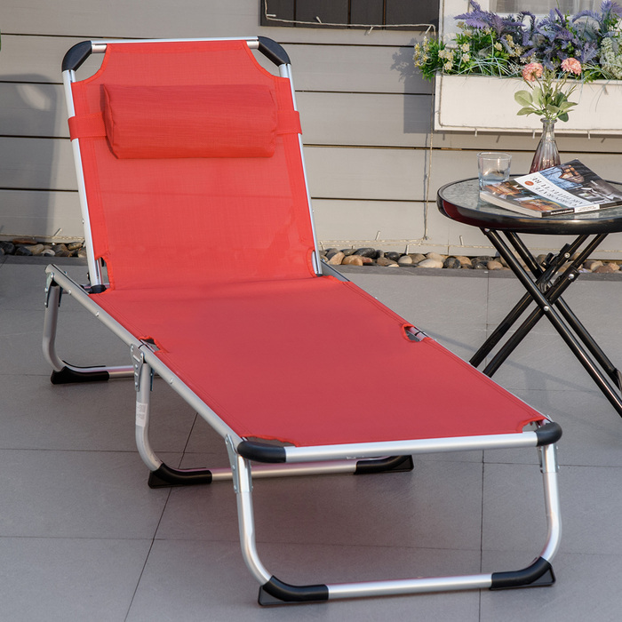 Outsunny Sun Lounger Садовий шезлонг 5-позиційний регульований складний ергономічний з сіткою червоний 165 x 60 x 76 см для відпочинку на свіжому повітрі