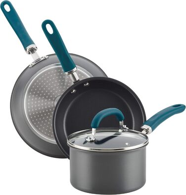 Набір кухонного посуду Rachael Ray, 11 предметів, з нержавіючої сталі, з антипригарним покриттям, сірий з блакитно-зеленими ручками