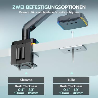 Кріплення для монітора ARES WING Ergonomic RGB, 17-49 дюймів, регульоване по висоті, поворотне, нахилене, RGB LED (білий/чорний)