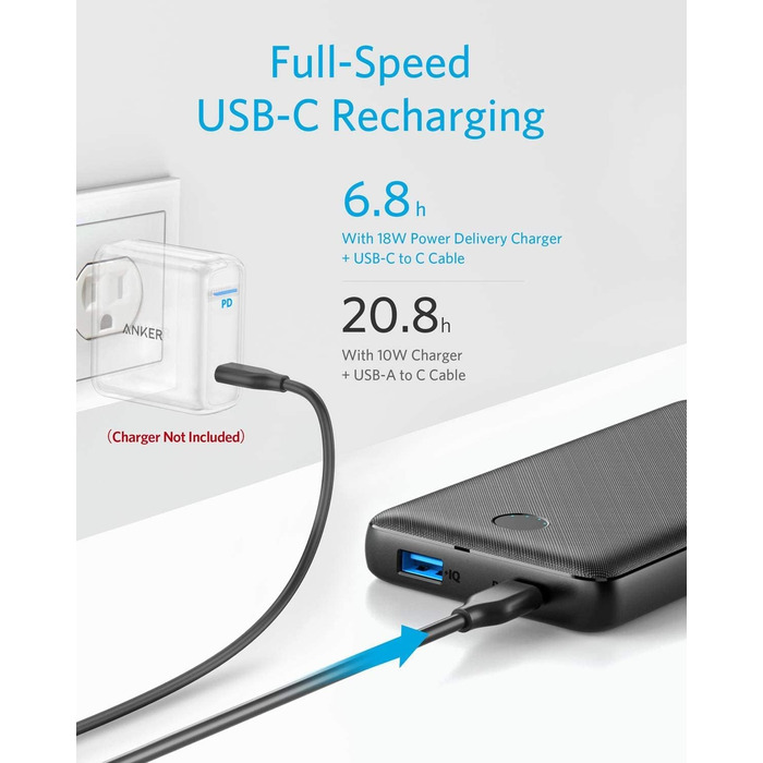 Повербанк USB-C потужністю 20 Вт, 20000 мАг для iPhone/Galaxy (без зарядного пристрою PD), 20000 PD