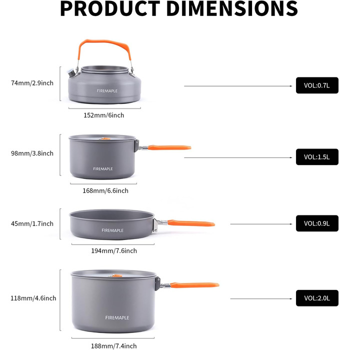 Набір кухонного посуду Fire-Maple Feast 4 для кемпінгу та відпочинку на природі (4-5 осіб)