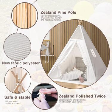 Дитяче намет Takezuaa Tipi - ігровий намет для дому та вулиці, білий, з поліестеру