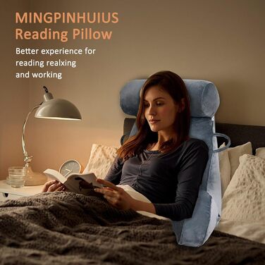 Подушка для читання MINGPINHUIUS XL для ліжка та дивана з знімною подушкою для шиї, ідеальна для дорослих, з піною з пам'яті для комфортного читання, роботи, ігор, перегляду телевізора та відпочинку (Сірий)