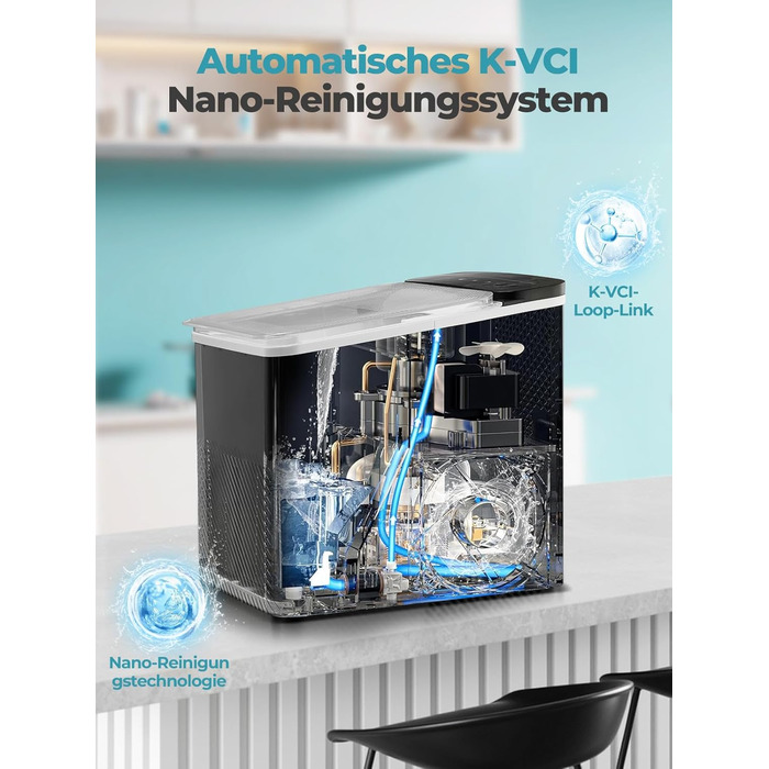 Льодогенератор Fohere портативний самоочисний, 14 кг/24 год, 2 розміри льоду, компактний, чорний - для дому, бару, офісу, кемпінгу