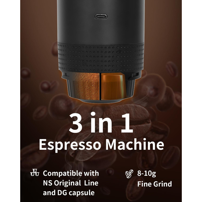 Портативна електрична кавомашина Everange для еспресо, приготування кави з меленої кави та капсул, з LCD-дисплеєм (зелена та чорна)