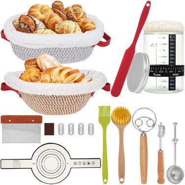 Набір для випічки хліба: корзини для бродіння, скребок для тіста, sling для хліба та міксер. Комплект для початківців