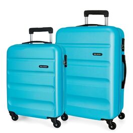 Валіза ручної поклажі Roll Road з ABS-пластику, кодований замок, 4 колеса, блакитний колір, набір
