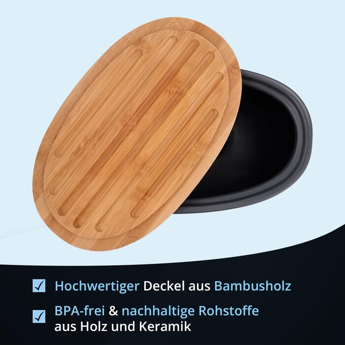 Контейнер для зберігання KHG, кераміка, сірий антрацит з дерев'яним кришкою, 4 кг, круглий, з маркуванням, 28 см & 21,5 см