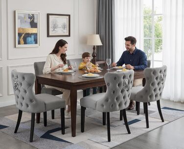 Крісла для їдальні з велюру, комплект 4 шт. - зручні кухонні крісла для вітальні, без підлокітники, на дерев'яних ніжках (Сірий-4)