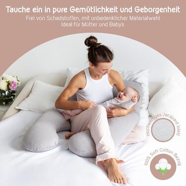 Подушка для сну на боці Mimi Kalu® Original з Memory Foam, 130 x 70 см, платиново-сіра | Подушка для вагітних, подушка для годування, м'яка подушка | З чохлом з 100% Soft-Cotton та маскою для сну