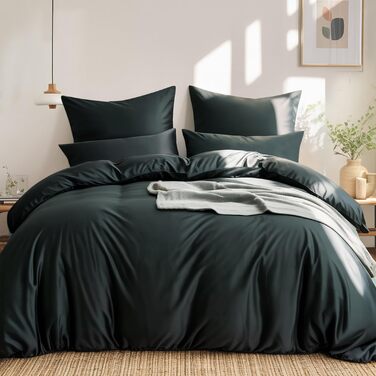 Комплект постільної білизни RUIKASI з бавовни 4-х частинний (200x200 см) сірий - комплект постільної білизни з ремінцем, двоколірний комплект 2 шт. антрацит та світло-сірий