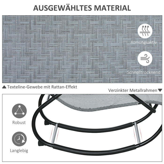Крісло-гойдалка, шезлонг з підголовником для саду, маятникове крісло, витримує до 160 кг, Textilene, сірий колір, розмір 61 x 160 x 79 см