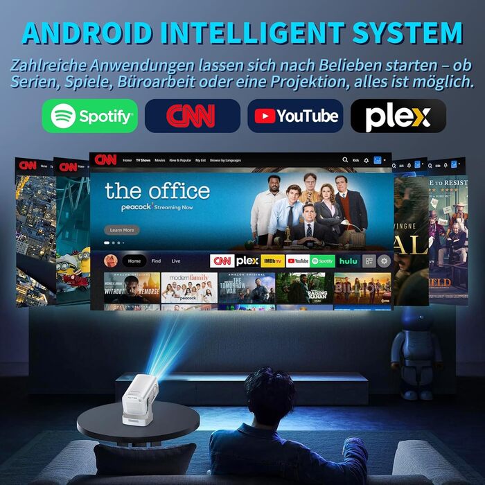 Портативний проєктор Mini Beamer 4K Full HD 1080P з Wi-Fi 6 та Bluetooth 5.2 (270° оберт, автоматична корекція трапеції, HDMI, USB, для ноутбука, білий) NT10-White