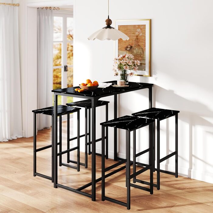 Набір барного столу та 4 стільців для кухні/бару (чорний)