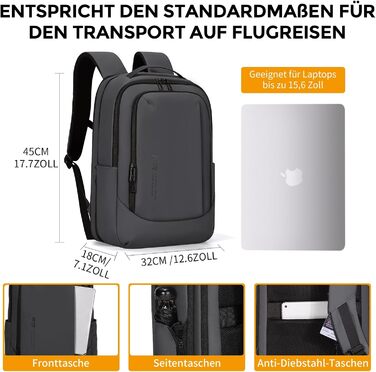 Рюкзак для ноутбука FENRUIEN 26L-38L, бізнес, 15.6 дюймів, USB-порт для зарядки, чорний