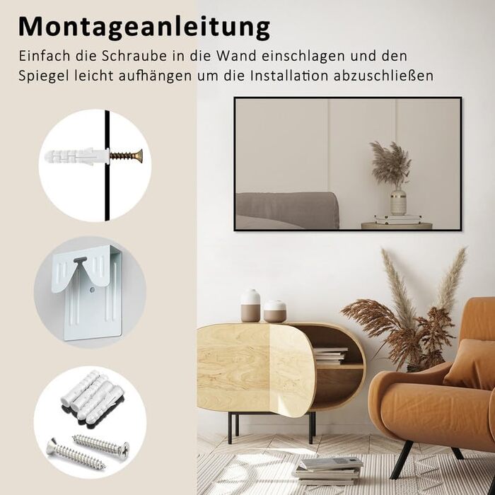 Дзеркало настінне Spiegel 40x160 см, повноекранне з рамою, підлогове для спальні, вітальні або ванної кімнати, прямокутне, алюмінієва рама (чорний)