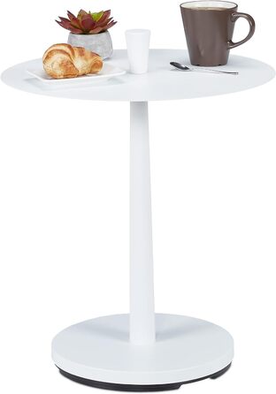 Журнальний столик Relaxdays, сталь, дерево, HxD 56 x 45 см, круглий стіл для вітальні, суцільний, сучасний металевий стіл, білий