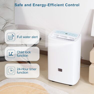 Електричний осушувач повітря для дому: 65л/день, автоматичний режим, 4.5л бак з шлангом для зливу, тихий осушувач для підвалу, офісу, спальні, ванної кімнати, квартири, кухні до 120м², чорний та білий (білий)