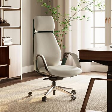 Ергономічне крісло EUREKA для офісу та дому: шкіряне, регульоване, для роботи, бізнес-крісло, дихаюче, комфортне, для керівника, білий колір