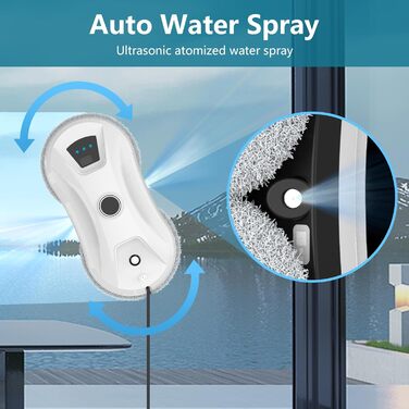 Електричний робот-миття вікон Fensterputzrooter 5600Pa з автоматичним струменем води та системою інтелектуального розпізнавання країв, для внутрішніх та зовнішніх вікон, 10 мікрофібрових серветок (подвійні насадки)