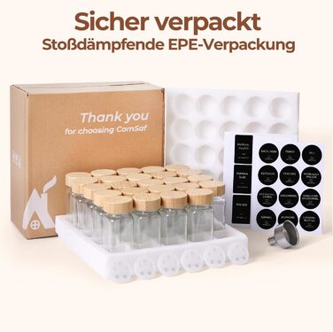 Набір баночок для спецій ComSaf 24 шт. по 120 мл з мітками, бамбуковими кришками та нержавіючим сталевим воронкою