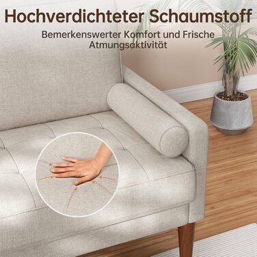 Диван Vesgantti 2-місний, 121 см, сучасний дизайн, з 2 подушками, для вітальні/квартири/офісу, тканина льон, колір пісочний