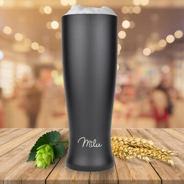 Термокухоль для пива Milu Weizenbierglas з нержавіючої сталі з кришкою, 500 мл, чорний - подарунок для чоловіків