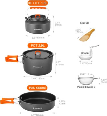 Одоленд 10 шт. Набір туристичного посуду з каструлею, сковородою та чайником для активного відпочинку та подорожей