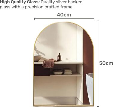 Дзеркало для ванної кімнати Arch Design Mood® Premium з золотою рамою, настінне, арочної форми, сучасне та стильне (50x40 см)