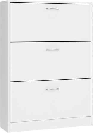 Вузька шафа для взуття FirFurd біла, з 3 відкидними ящиками, економна для 12-24 пар, висока комода для прихожей, коридору, входу. Дерев'яна шафа для взуття 110x80x23.5 см