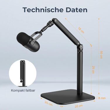 Тримач для мікрофона на стіл, регульований кронштейн 1/4-3/8-5/8 дюйми для Blue Yeti, Fifine, HyperX, мікрофонів/веб-камер/DSLR камер для студії, подкастів, стрімінгу (7-50 см)
