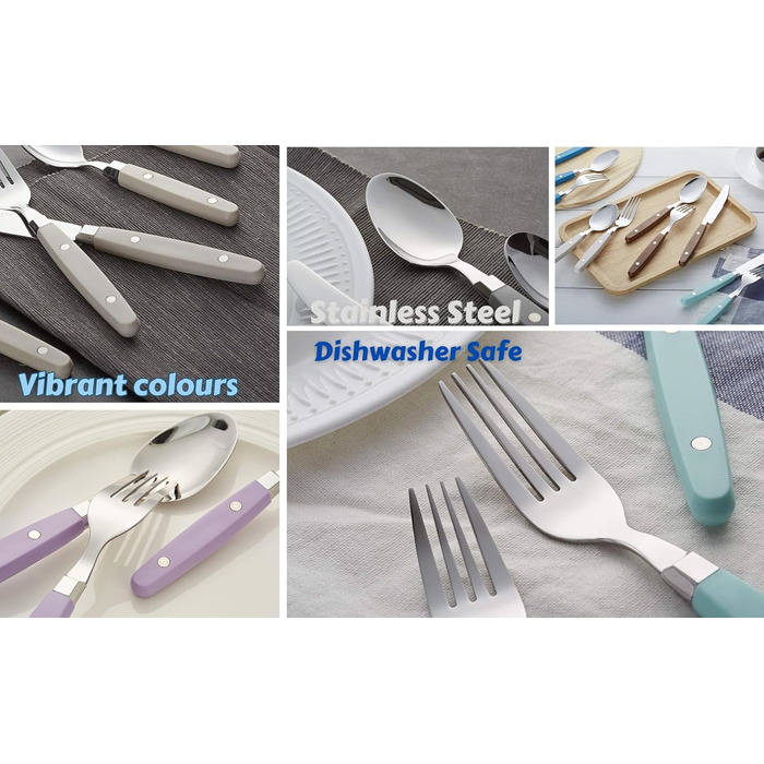 EXZACT Набір столових приборів 24 шт. з нержавіючої сталі, з ручками з заклепками/Столові прибори в ретро-стилі - 6 виделок, 6 ножів, 6 ложок, 6 чайних ложок - Рожевий