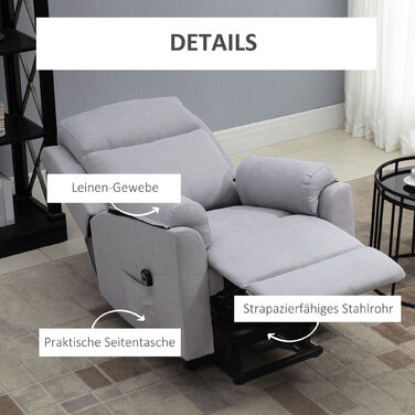 Крісло з електричною відкидною спинкою HOMCOM для літніх людей, льон Touch Light Grey 83 x 89 x 102 см, зручний допоміжний засіб для стоячи