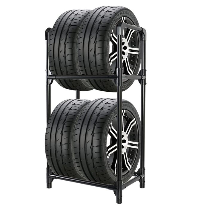 Стійка для шин BAOYOUNI на 4 шини/диски, 2 яруси, чорна. Міцна, економна, для гаража, підвалу, майстерні. 57,2 x 37,3 x 114,6 см