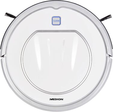 Робот-пилосос MEDION MD 19100 з базою та пультом дистанційного керування. Оптимізований для власників тварин та алергіків, ультратонкий, для твердих підлог та килимів, з функцією розпізнавання перешкод та сходинок