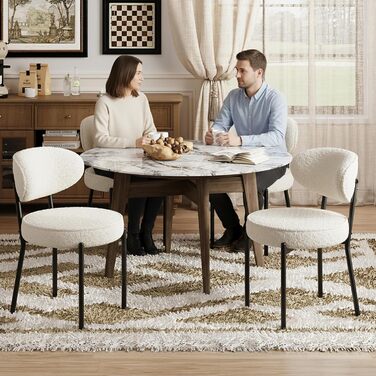 COLAMY Комплект обідніх стільців 4 шт. з м'яким сидінням 10 см – Сучасні м'які стільці з плюшевої тканини Teddy, з міцним металевим каркасом – Для кухні та вітальні, Білий. Комплект 4 шт.