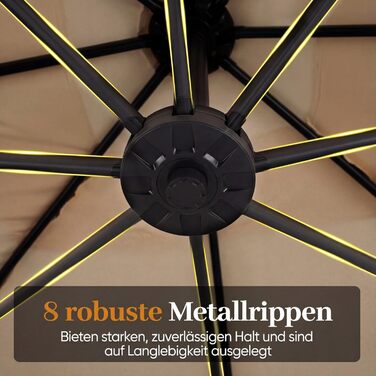 Парасолька від сонця COSTWAY 250x250 см з підставкою та LED-підсвіткою, квадратна садова парасолька з ручкою-курбою, UV-захист, бежева