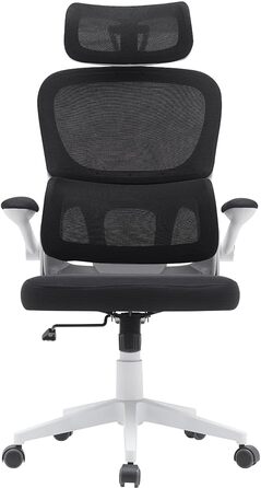 Офісний крісло BAKAJI з ергономічною тканиною, підтримкою попереку та підголівником, поворотне, регульоване по висоті, дихаюча тканина, чорний