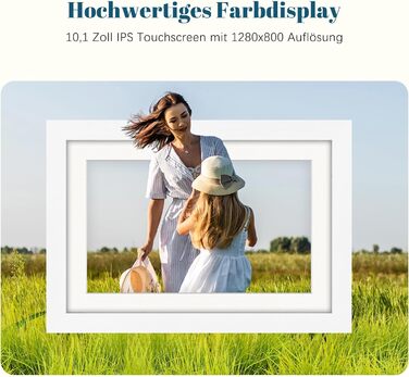 Цифровий фоторамка Eptusmey 10.1 дюймів з Wi-Fi, дуб, 32GB, IPS Touchscreen, відтворення фото/відео через Uhale APP, подарунок для чоловіків та жінок, білий