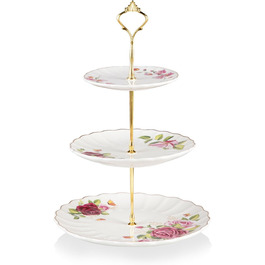 Стійка для тістечок Sweejar Home 3-ярусна керамічна, етажерка для тортів, десертів, капкейків, чаювання, сервірування їжі (свіжі квіти)