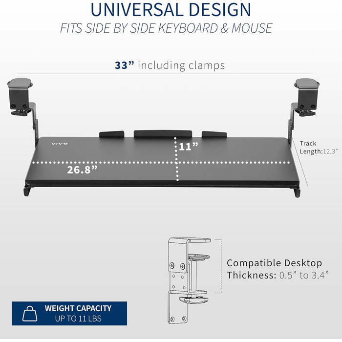 Підставка для клавіатури VIVO MOUNT-KB05HB, регульована висота, чорна