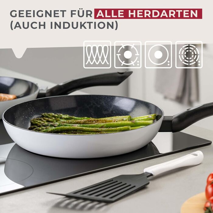 Набір сковорідок Fackelmann Arcadalina, 2 шт., діаметр 24 та 28 см, з екологічного алюмінію з керамічним покриттям, ергономічні ручки, для індукційних плит, стійкість до +150 °C