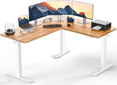 Електричний кутовий стіл ErGear з регулюванням висоти, 160 x 140 см, білий, з індивідуальним мотором та 4-ма пам'ятями