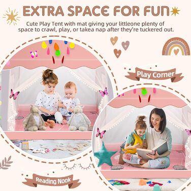 Дитячий намет критий з Starlights & Mat, великий ігровий намет 130x120x100см (рожевий і сірий)